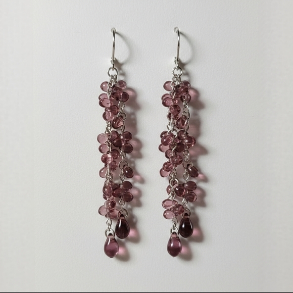Vintage Jewelry - Earrings 3" NEW Drop Dangle Purple Teardrop Silver Rhodium Plated Vintage USA